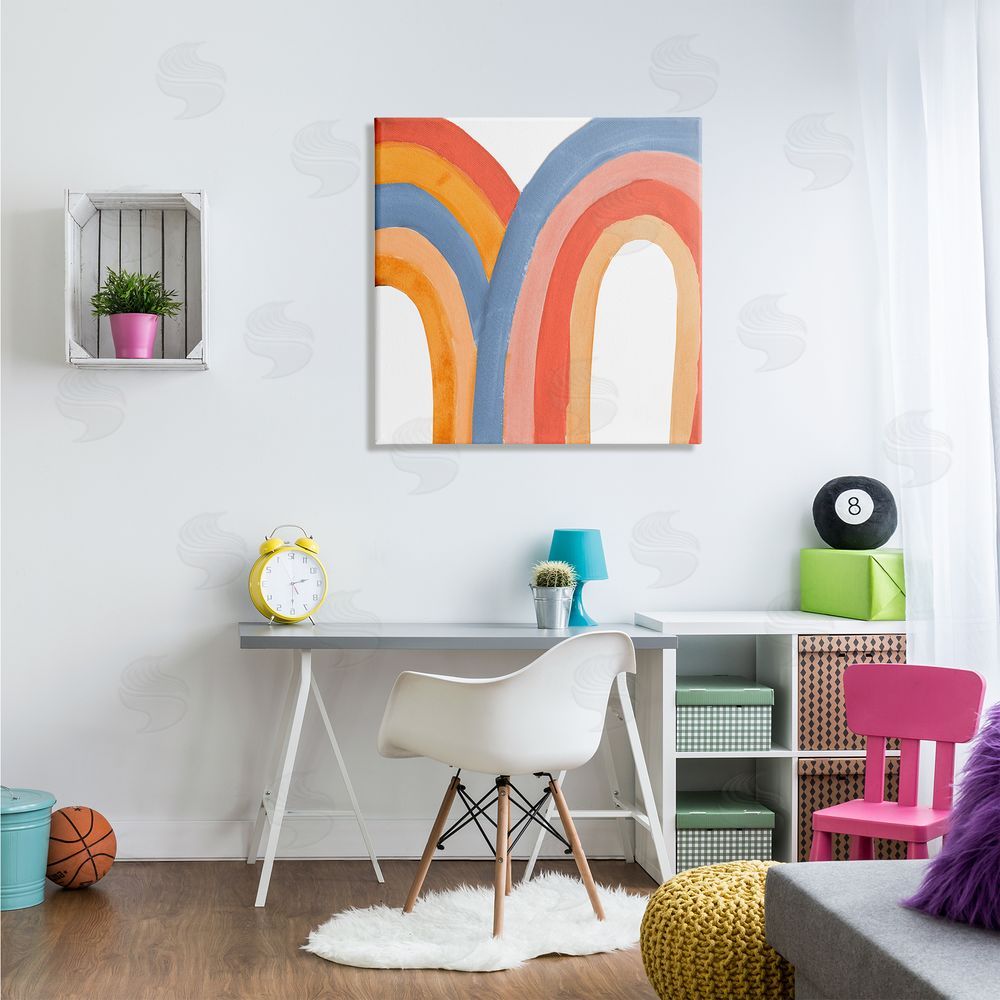 Emily Navas Playful Double Rainbow Arches Blue Red Orange Canvas Wall Art in Room