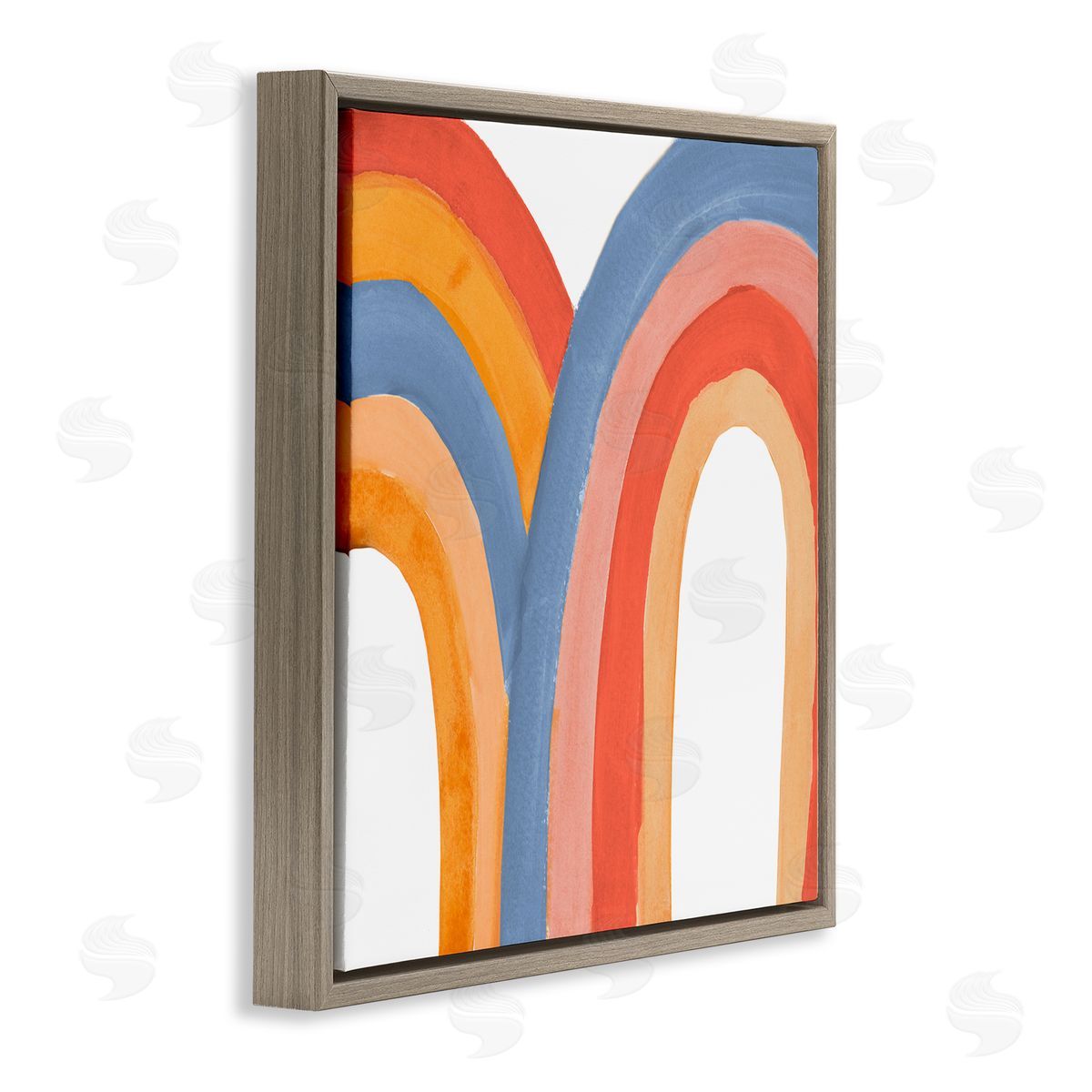 Emily Navas Playful Double Rainbow Arches Blue Red Orange Brown Floating Frame Canvas Wall Art Print