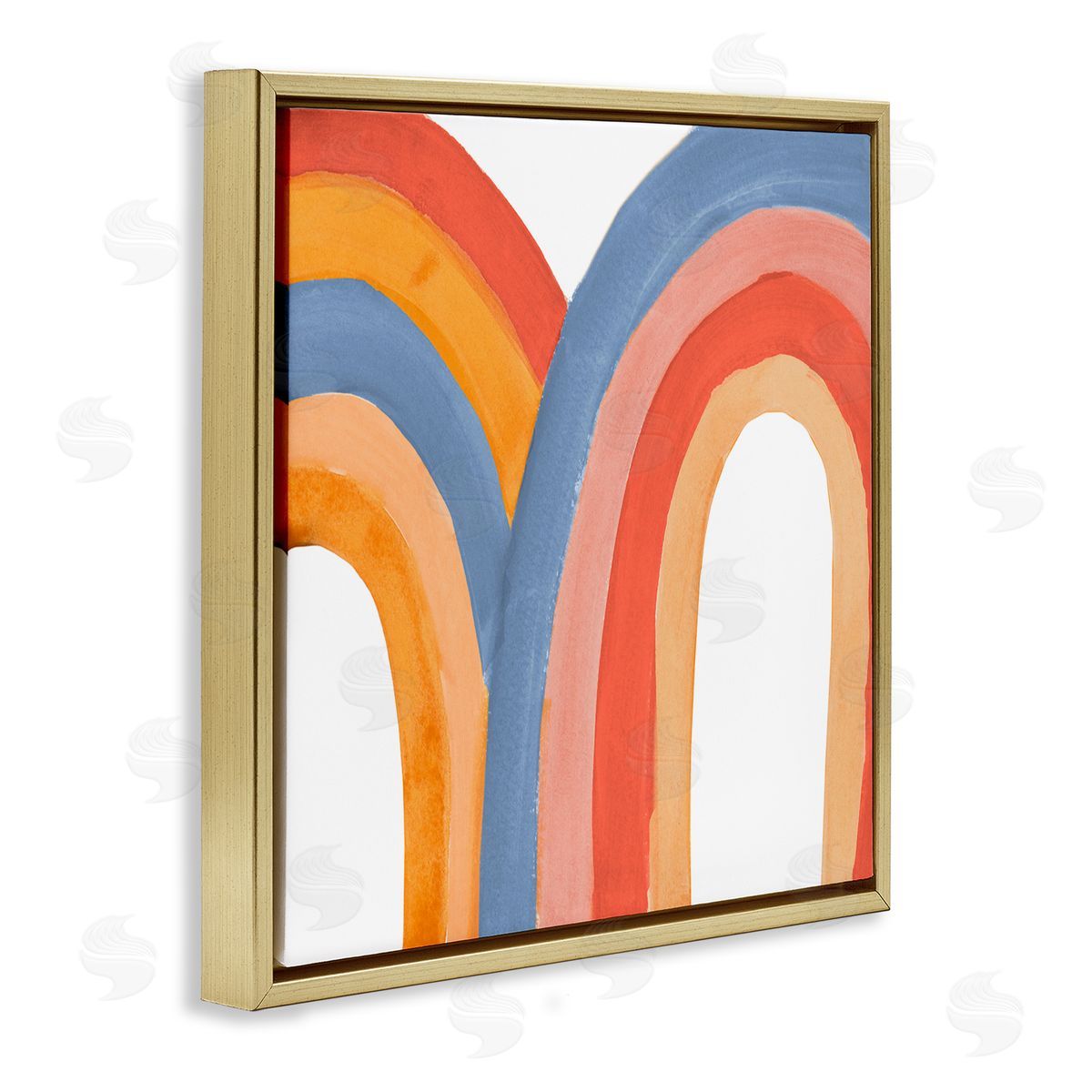 Emily Navas Playful Double Rainbow Arches Blue Red Orange Gold Floating Frame Canvas Wall Art Print