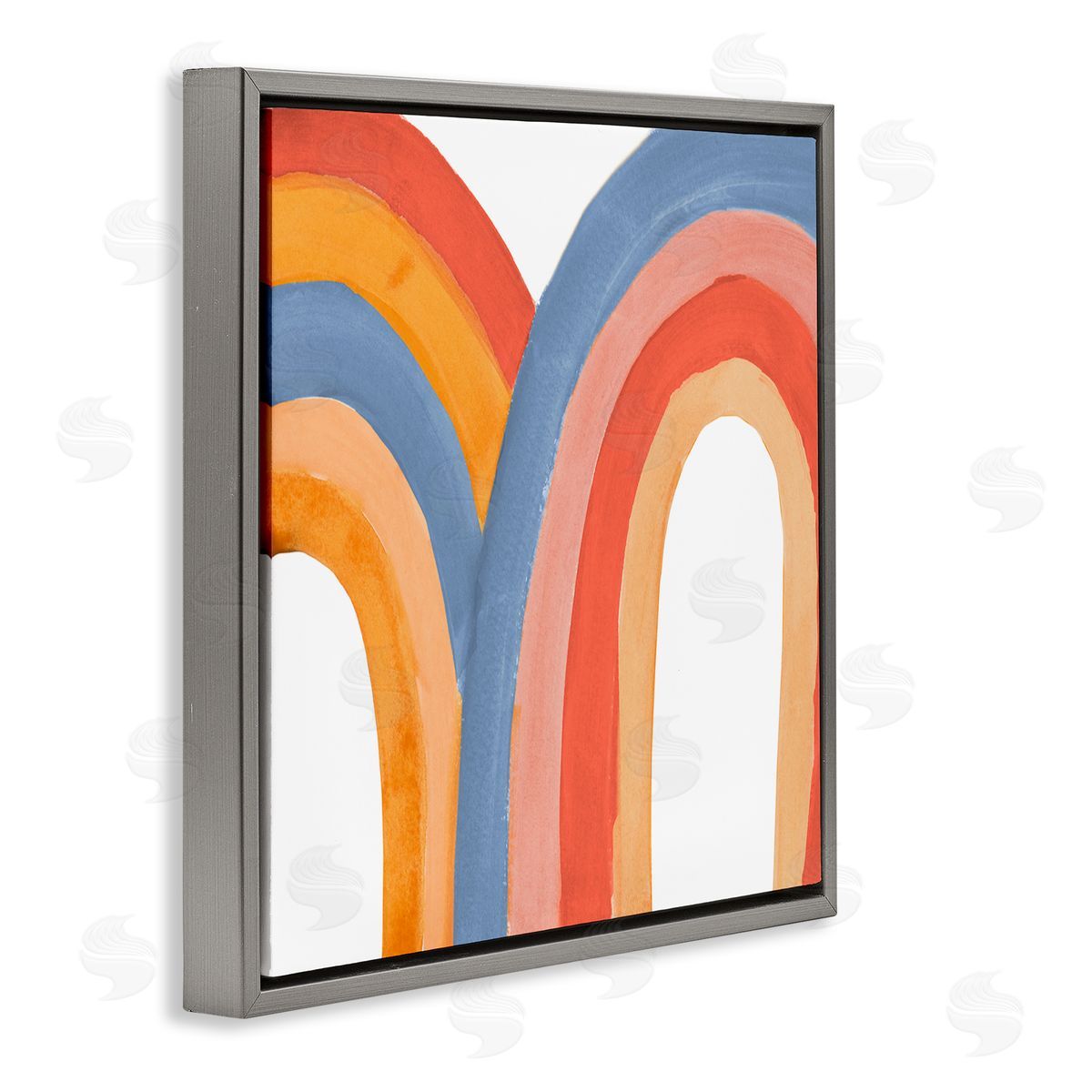 Emily Navas Playful Double Rainbow Arches Blue Red Orange Gray Floating Frame Canvas Wall Art Print