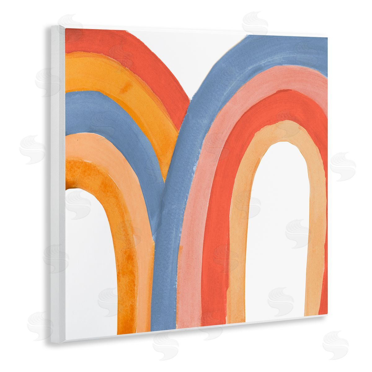 Emily Navas Playful Double Rainbow Arches Blue Red Orange Wooden Wall Plaque Art Print