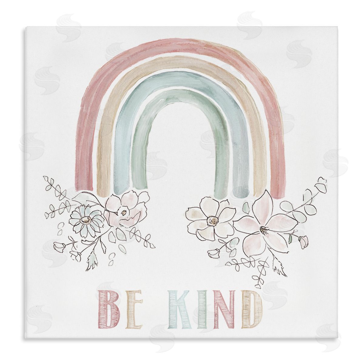 Nan Be Kind Phrase Spring Florals Soft Tone Rainbow Stretched Canvas Wall Art Print