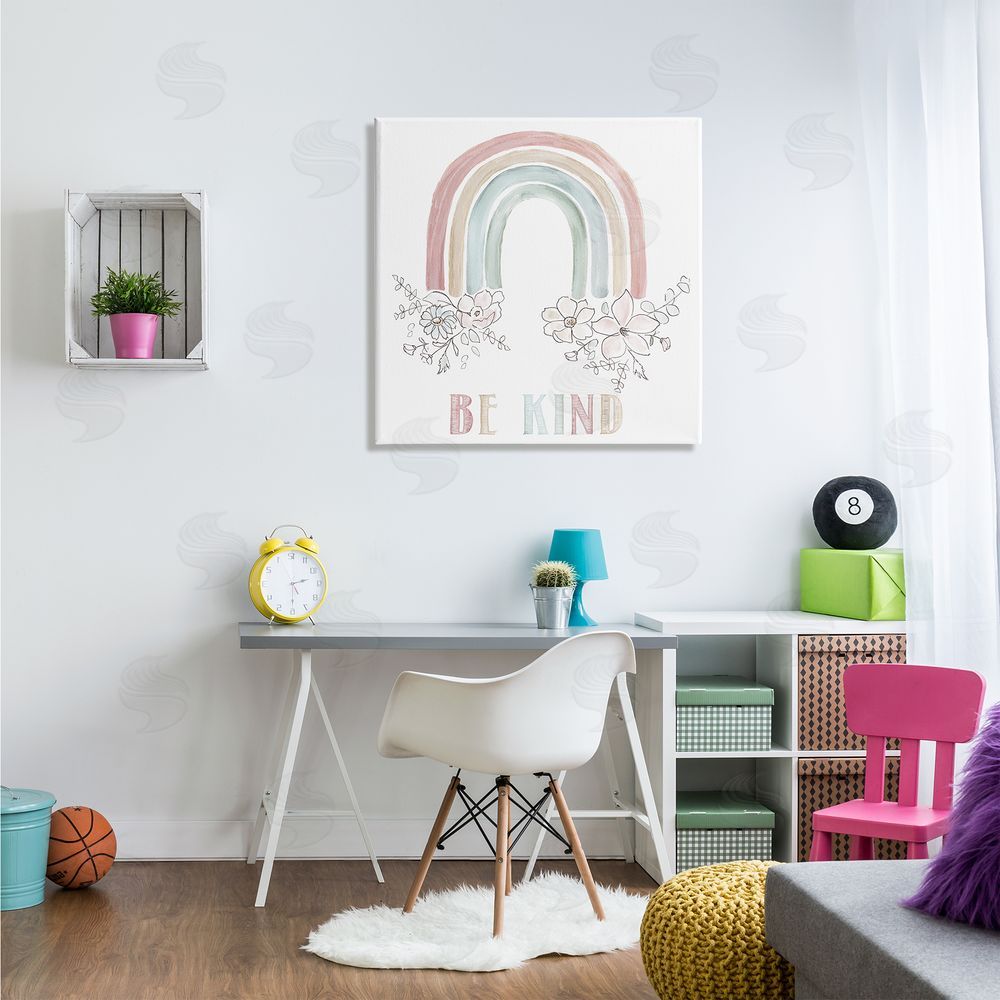 Nan Be Kind Phrase Spring Florals Soft Tone Rainbow Canvas Wall Art in Room