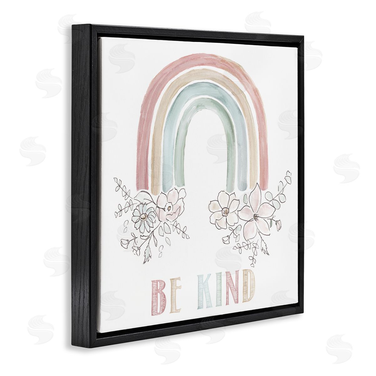 Nan Be Kind Phrase Spring Florals Soft Tone Rainbow Black Floating Frame Canvas Wall Art Print