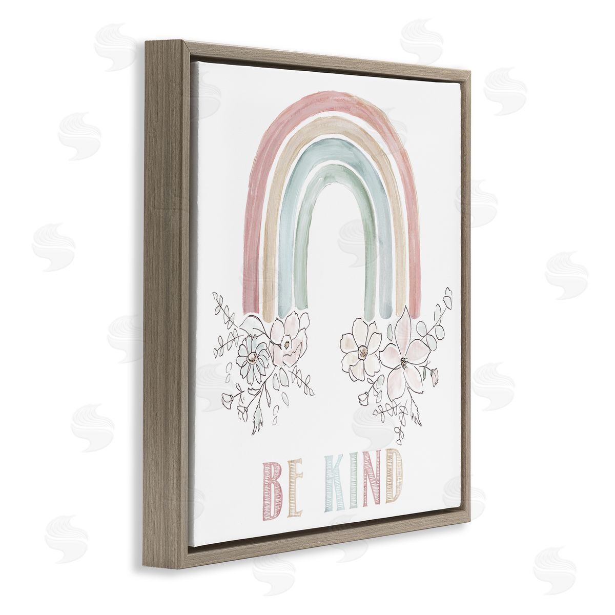 Nan Be Kind Phrase Spring Florals Soft Tone Rainbow Brown Floating Frame Canvas Wall Art Print