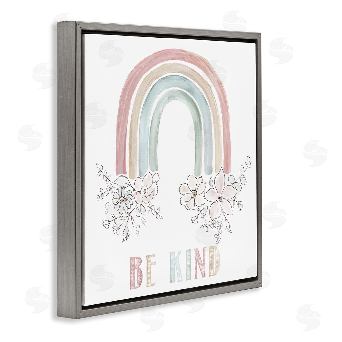 Nan Be Kind Phrase Spring Florals Soft Tone Rainbow Gray Floating Frame Canvas Wall Art Print