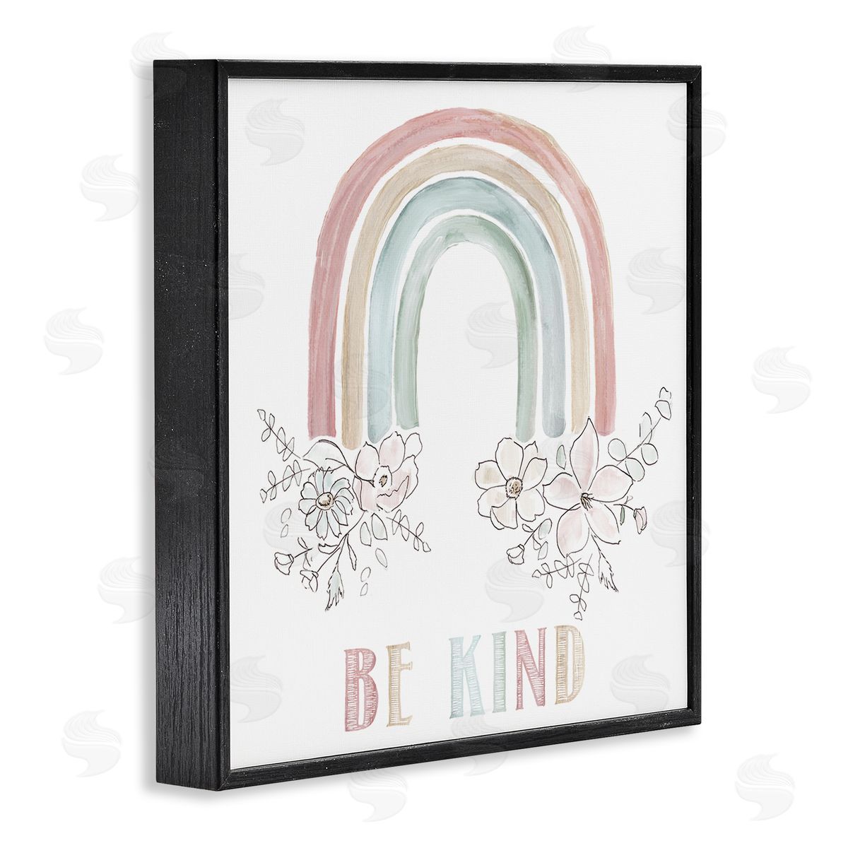 Nan Be Kind Phrase Spring Florals Soft Tone Rainbow Black Framed Glicee Wall Art Print