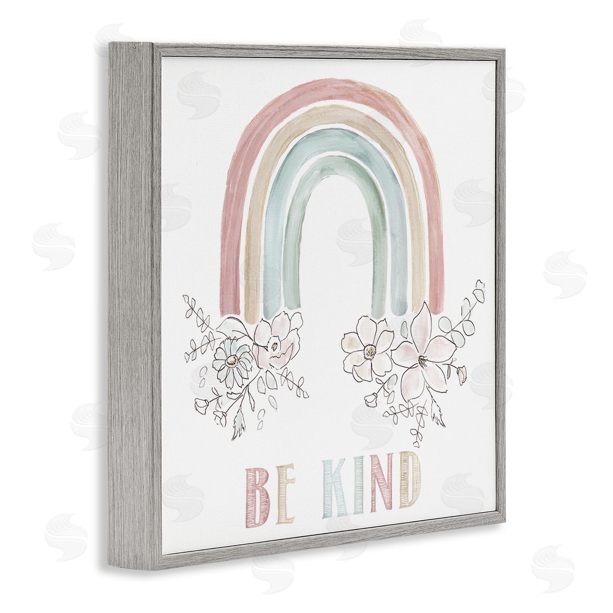 Nan Be Kind Phrase Spring Florals Soft Tone Rainbow Gray Framed Glicee Wall Art Print