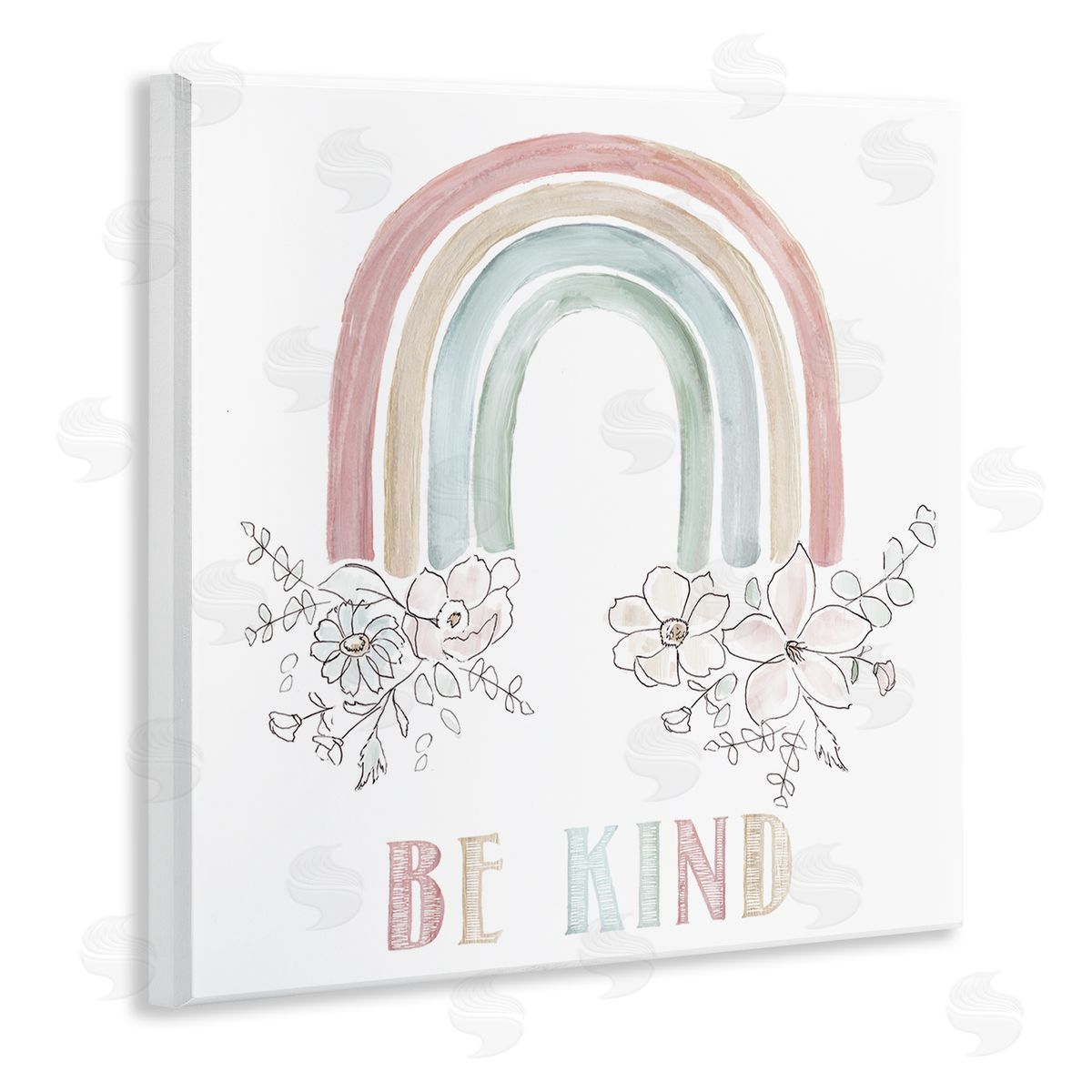 Nan Be Kind Phrase Spring Florals Soft Tone Rainbow Wooden Wall Plaque Art Print