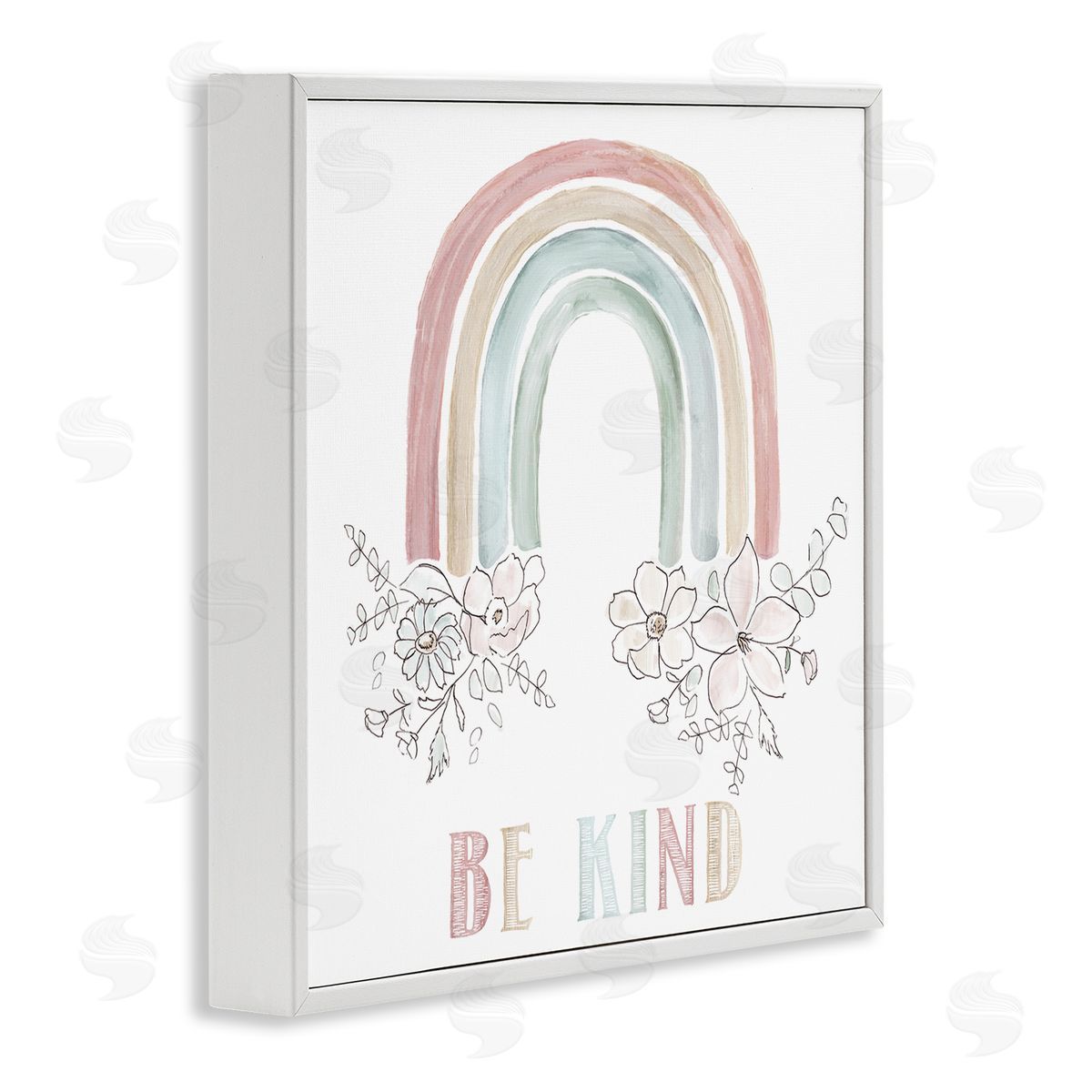 Nan Be Kind Phrase Spring Florals Soft Tone Rainbow White Framed Glicee Wall Art Print