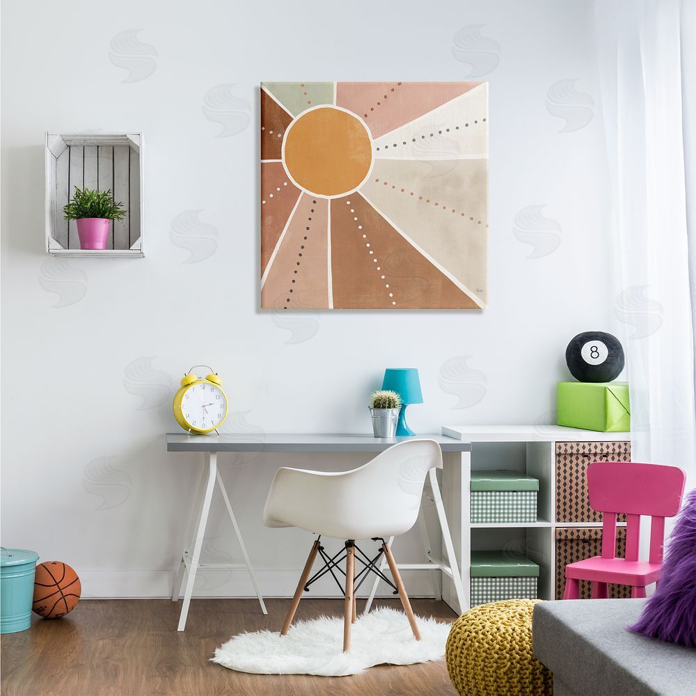 Veronique Charron Desert Sun Rays Striped Polka Dot Pattern Canvas Wall Art in Room