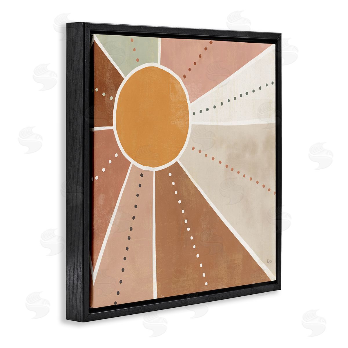Veronique Charron Desert Sun Rays Striped Polka Dot Pattern Black Floating Frame Canvas Wall Art Print