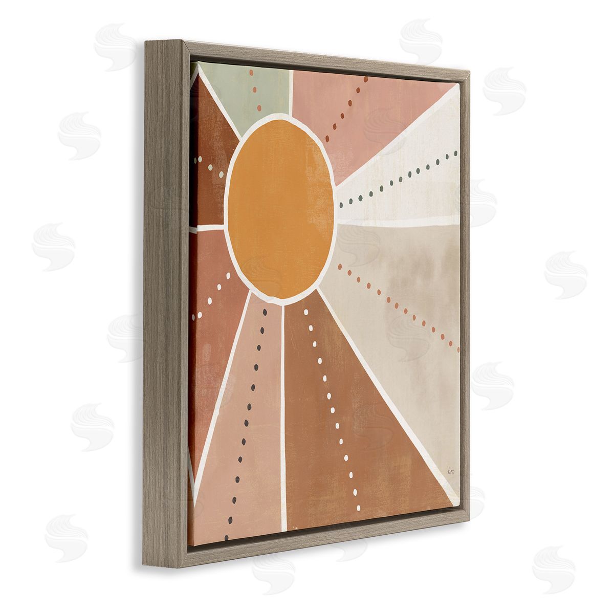 Veronique Charron Desert Sun Rays Striped Polka Dot Pattern Brown Floating Frame Canvas Wall Art Print