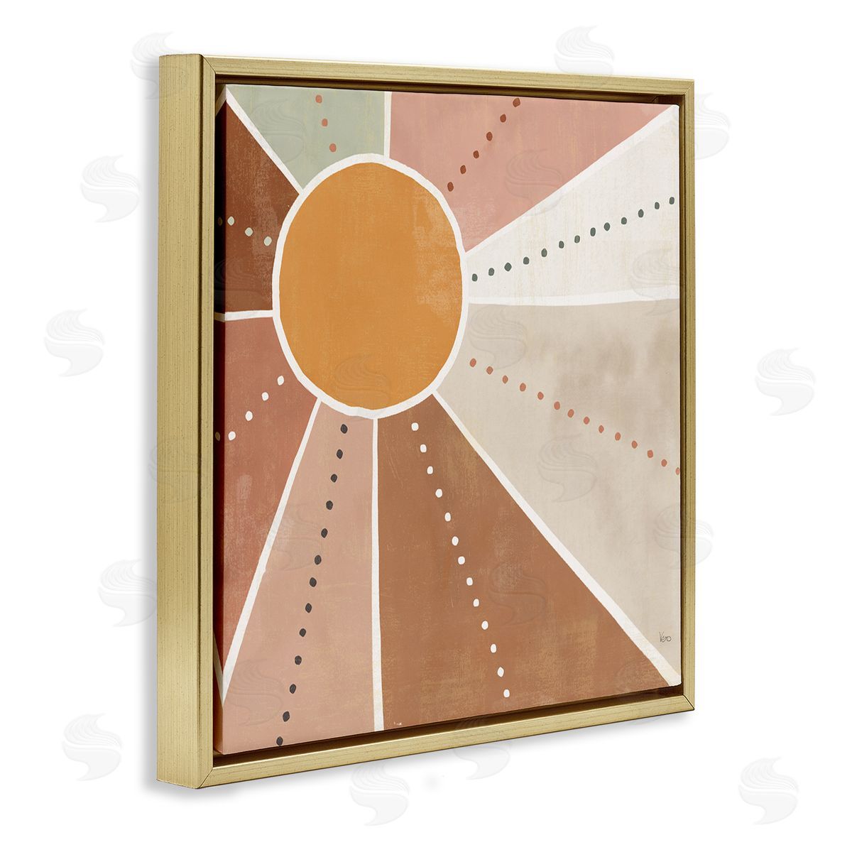 Veronique Charron Desert Sun Rays Striped Polka Dot Pattern Gold Floating Frame Canvas Wall Art Print