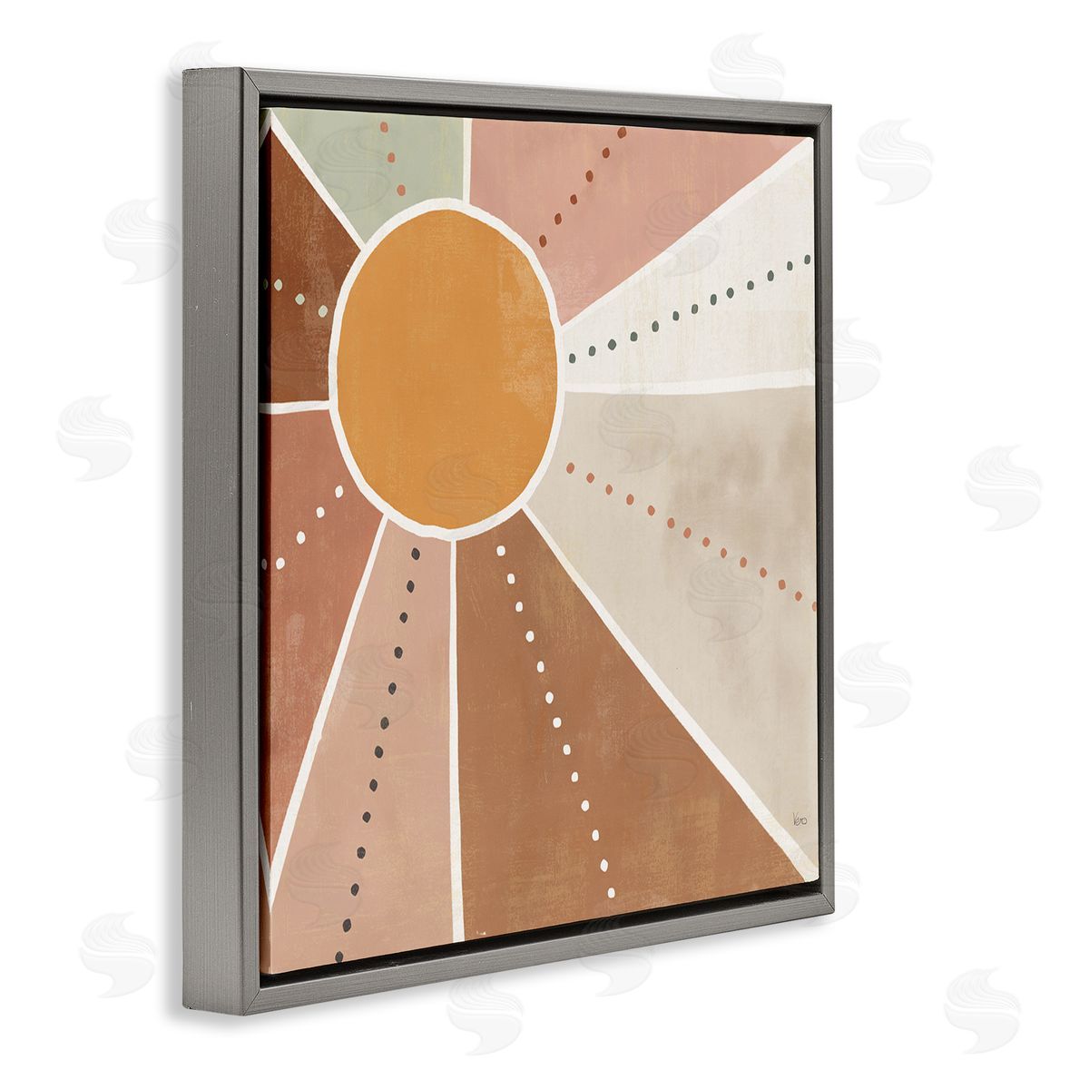 Veronique Charron Desert Sun Rays Striped Polka Dot Pattern Gray Floating Frame Canvas Wall Art Print