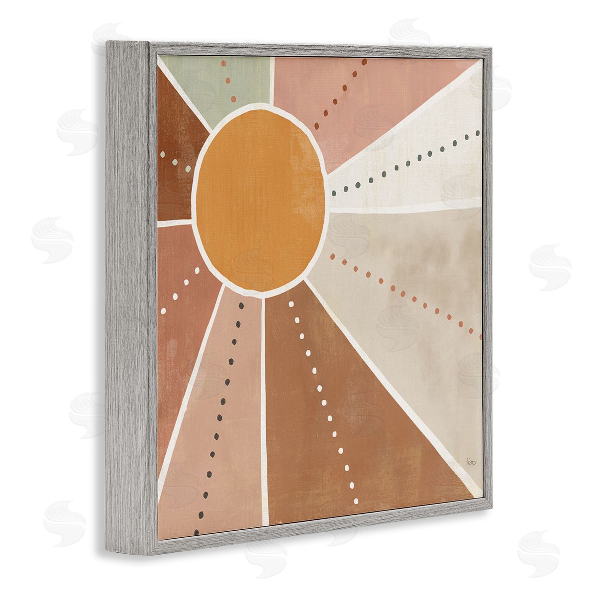 Veronique Charron Desert Sun Rays Striped Polka Dot Pattern Gray Framed Glicee Wall Art Print