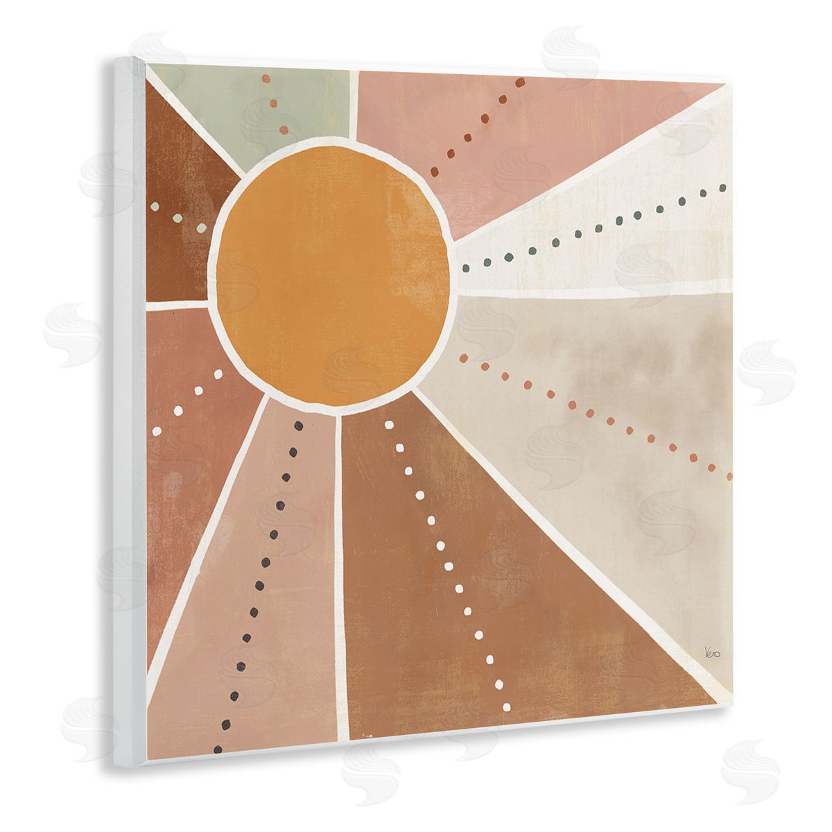Veronique Charron Desert Sun Rays Striped Polka Dot Pattern Wooden Wall Plaque Art Print