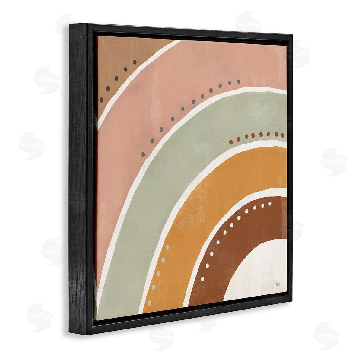 Veronique Charron Desert Half Rainbow Arches Polka Dot Stripes Black Floating Frame Canvas Wall Art Print