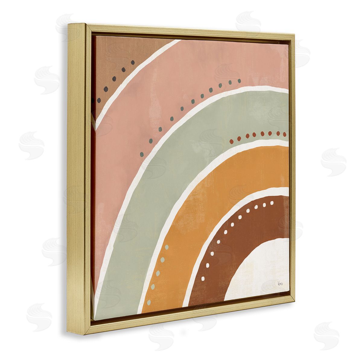Veronique Charron Desert Half Rainbow Arches Polka Dot Stripes Gold Floating Frame Canvas Wall Art Print