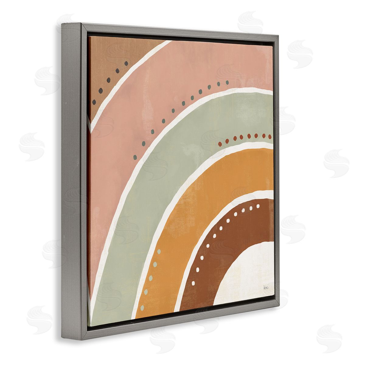 Veronique Charron Desert Half Rainbow Arches Polka Dot Stripes Gray Floating Frame Canvas Wall Art Print