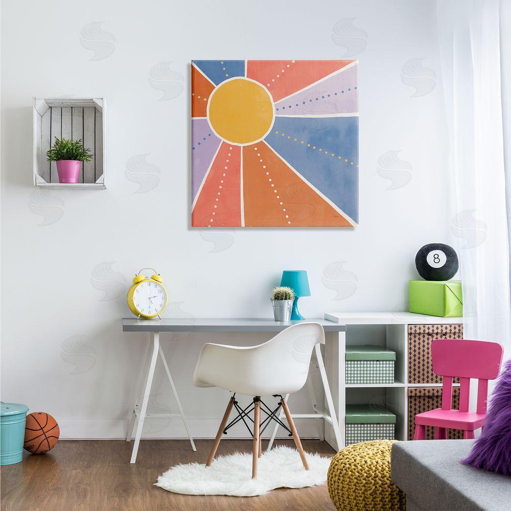 Veronique Charron Playful Sun Rays Polka Dot Stripe Pattern Canvas Wall Art in Room