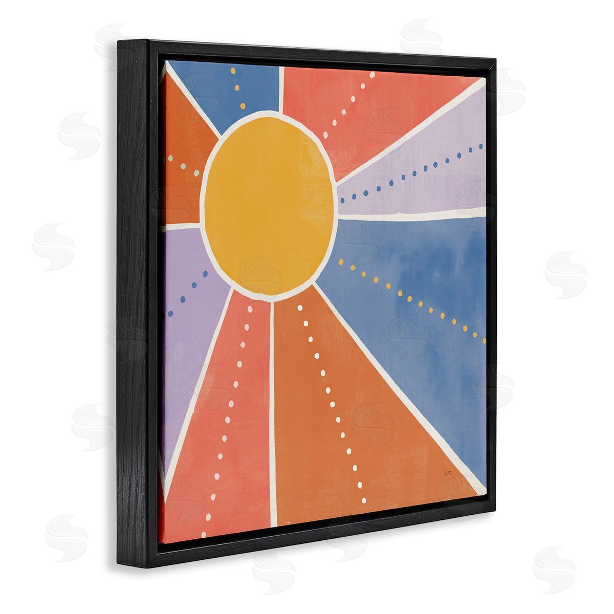 Veronique Charron Playful Sun Rays Polka Dot Stripe Pattern Black Floating Frame Canvas Wall Art Print