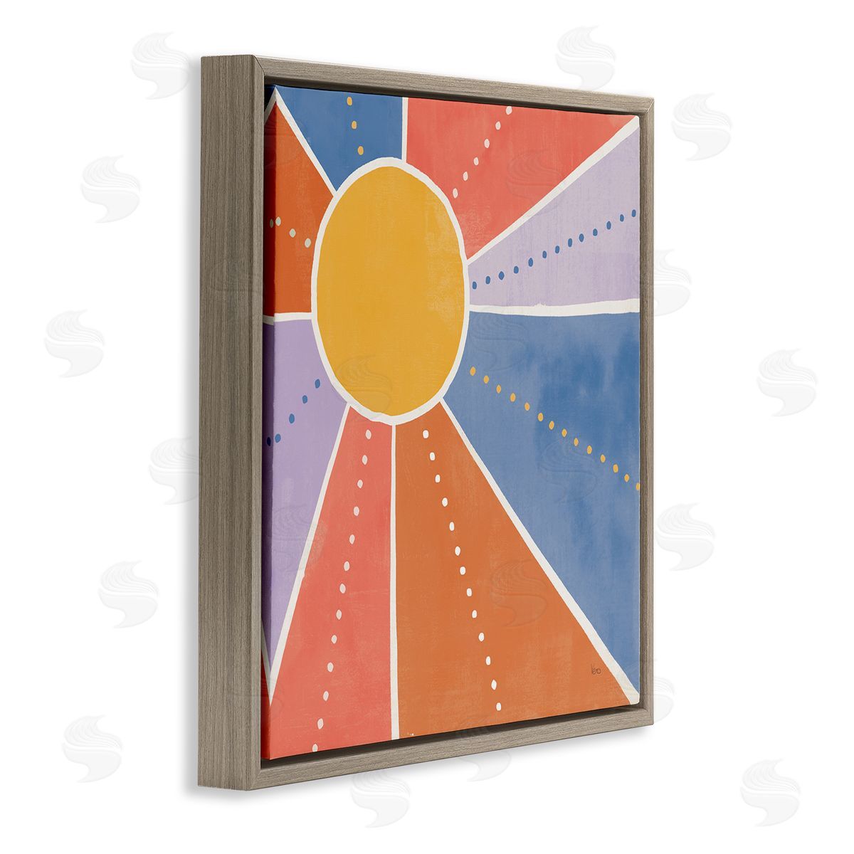 Veronique Charron Playful Sun Rays Polka Dot Stripe Pattern Brown Floating Frame Canvas Wall Art Print