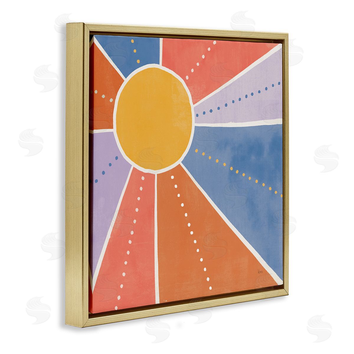 Veronique Charron Playful Sun Rays Polka Dot Stripe Pattern Gold Floating Frame Canvas Wall Art Print