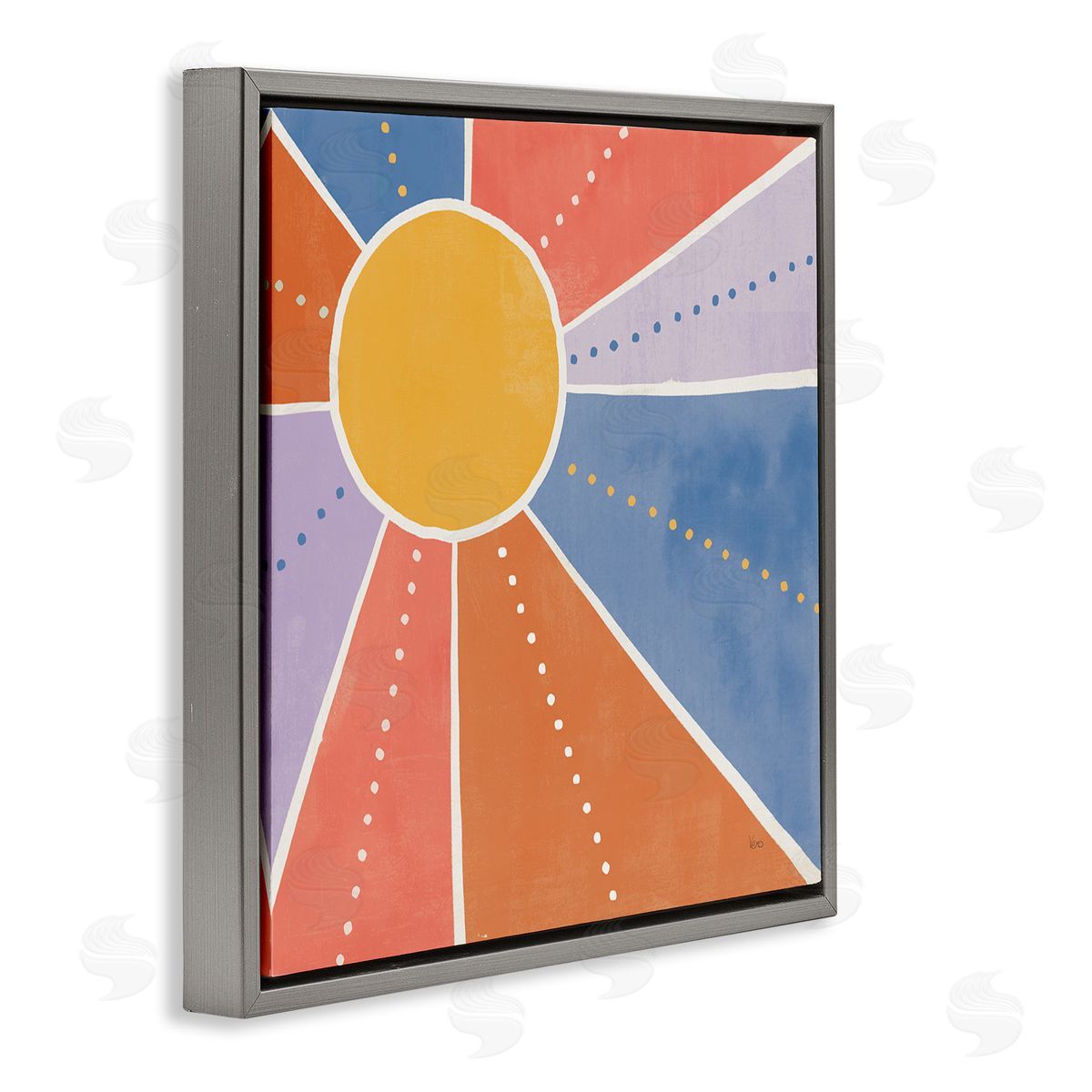 Veronique Charron Playful Sun Rays Polka Dot Stripe Pattern Gray Floating Frame Canvas Wall Art Print