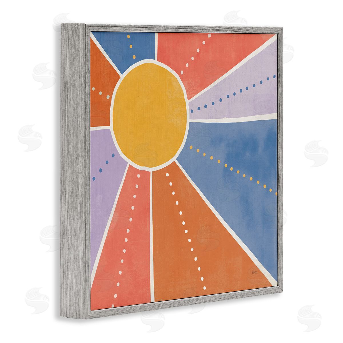 Veronique Charron Playful Sun Rays Polka Dot Stripe Pattern Gray Framed Glicee Wall Art Print