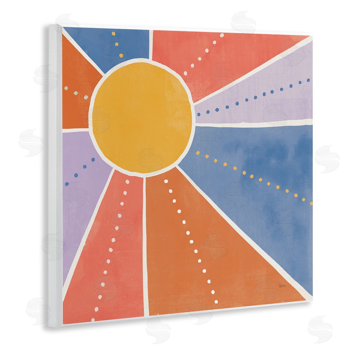 Veronique Charron Playful Sun Rays Polka Dot Stripe Pattern Wooden Wall Plaque Art Print