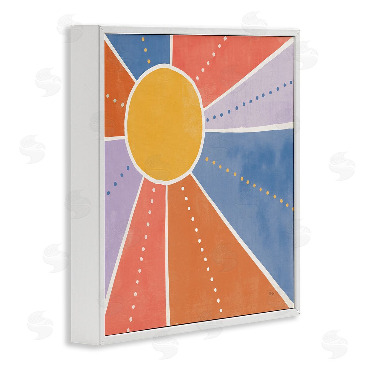 Veronique Charron Playful Sun Rays Polka Dot Stripe Pattern White Framed Glicee Wall Art Print