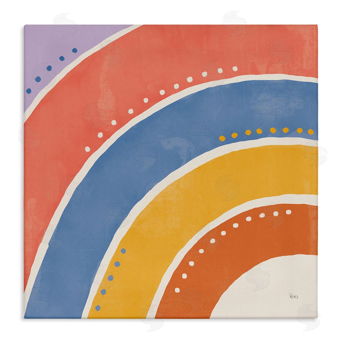 Veronique Charron Playful Primary Color Half Rainbow Polka Dot Stripes Stretched Canvas Wall Art Print