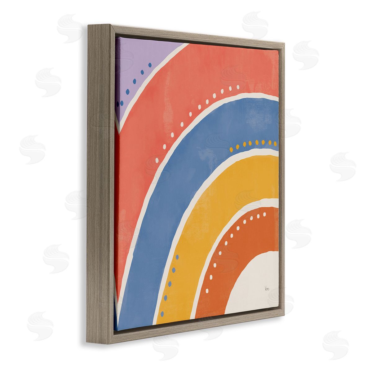 Veronique Charron Playful Primary Color Half Rainbow Polka Dot Stripes Brown Floating Frame Canvas Wall Art Print