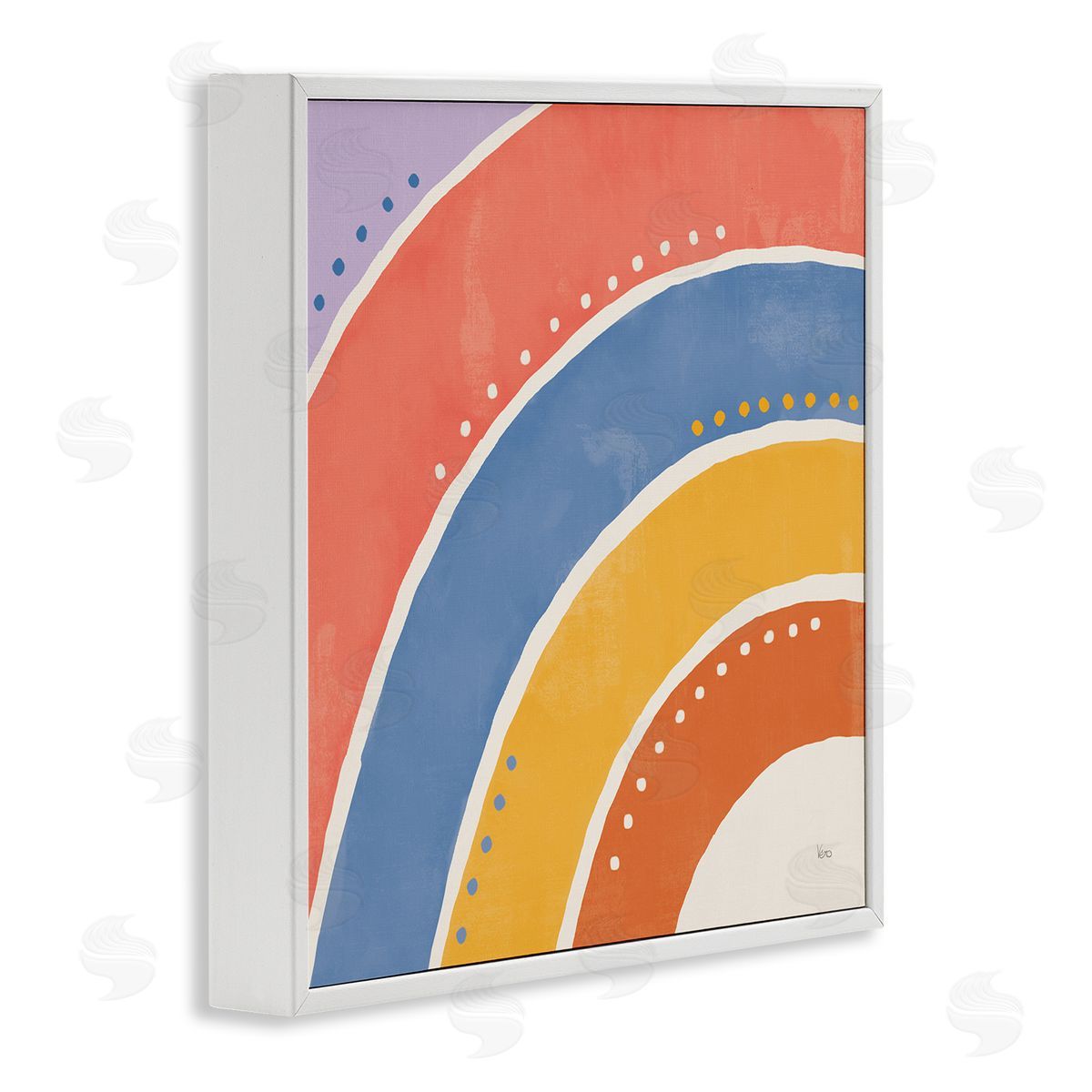 Veronique Charron Playful Primary Color Half Rainbow Polka Dot Stripes White Framed Glicee Wall Art Print
