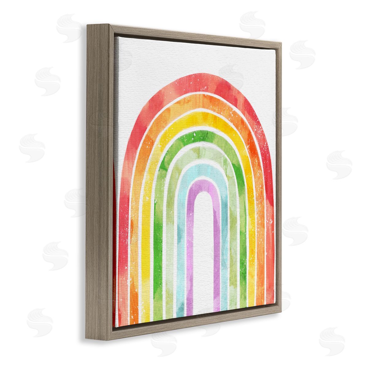 Ziwei Li Classic Rainbow Sky Distressed Arch Patterns Brown Floating Frame Canvas Wall Art Print