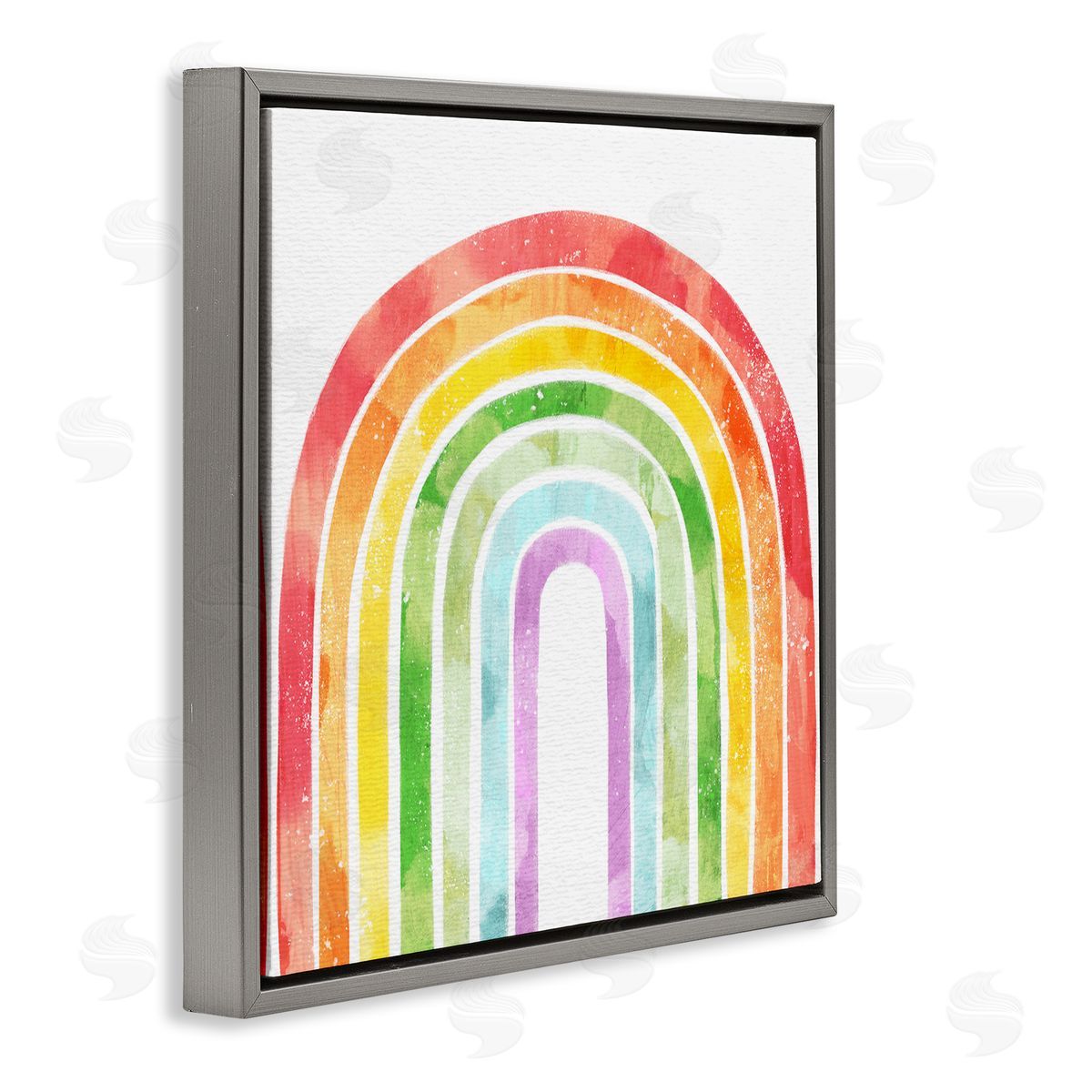 Ziwei Li Classic Rainbow Sky Distressed Arch Patterns Gray Floating Frame Canvas Wall Art Print