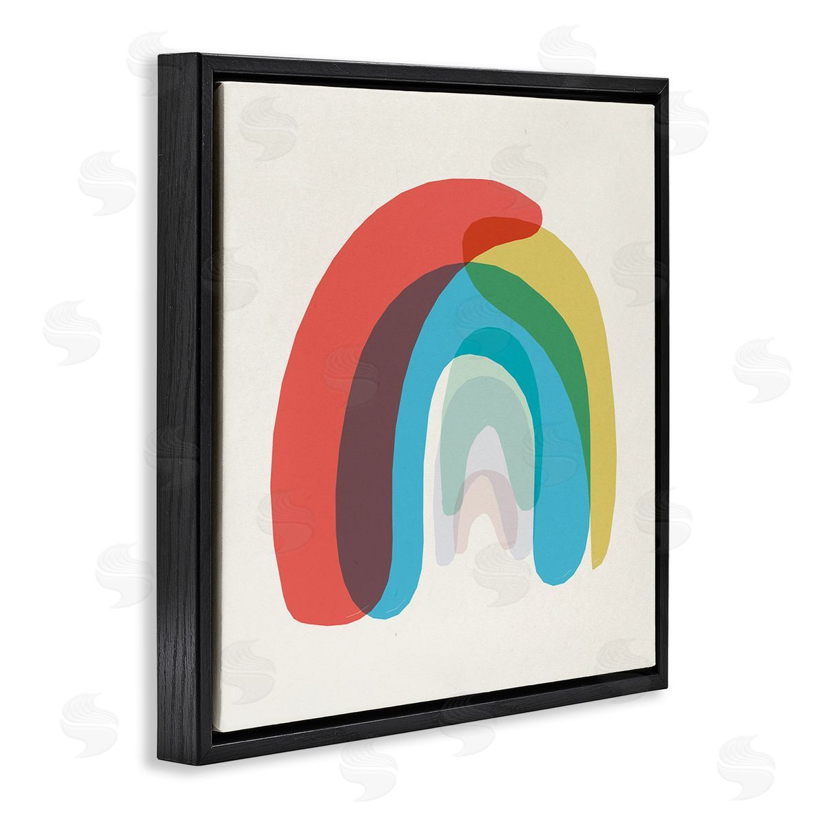 Stupell Studio Abstract Rainbow Asymmetrical Arches Opaque Layers Black Floating Frame Canvas Wall Art Print