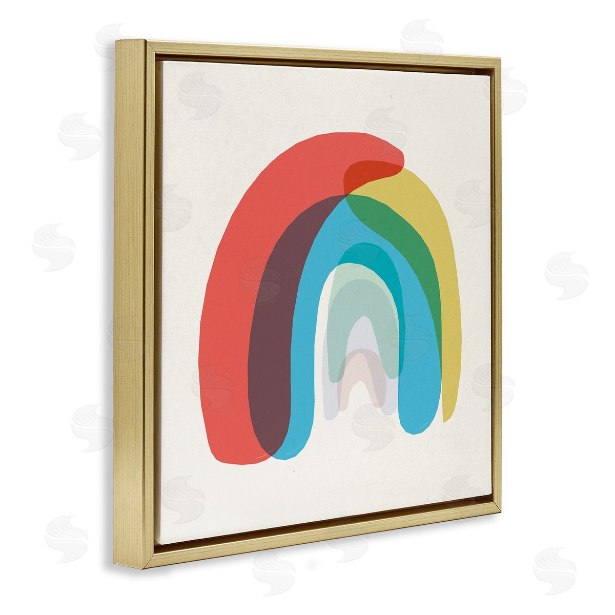 Stupell Studio Abstract Rainbow Asymmetrical Arches Opaque Layers Gold Floating Frame Canvas Wall Art Print