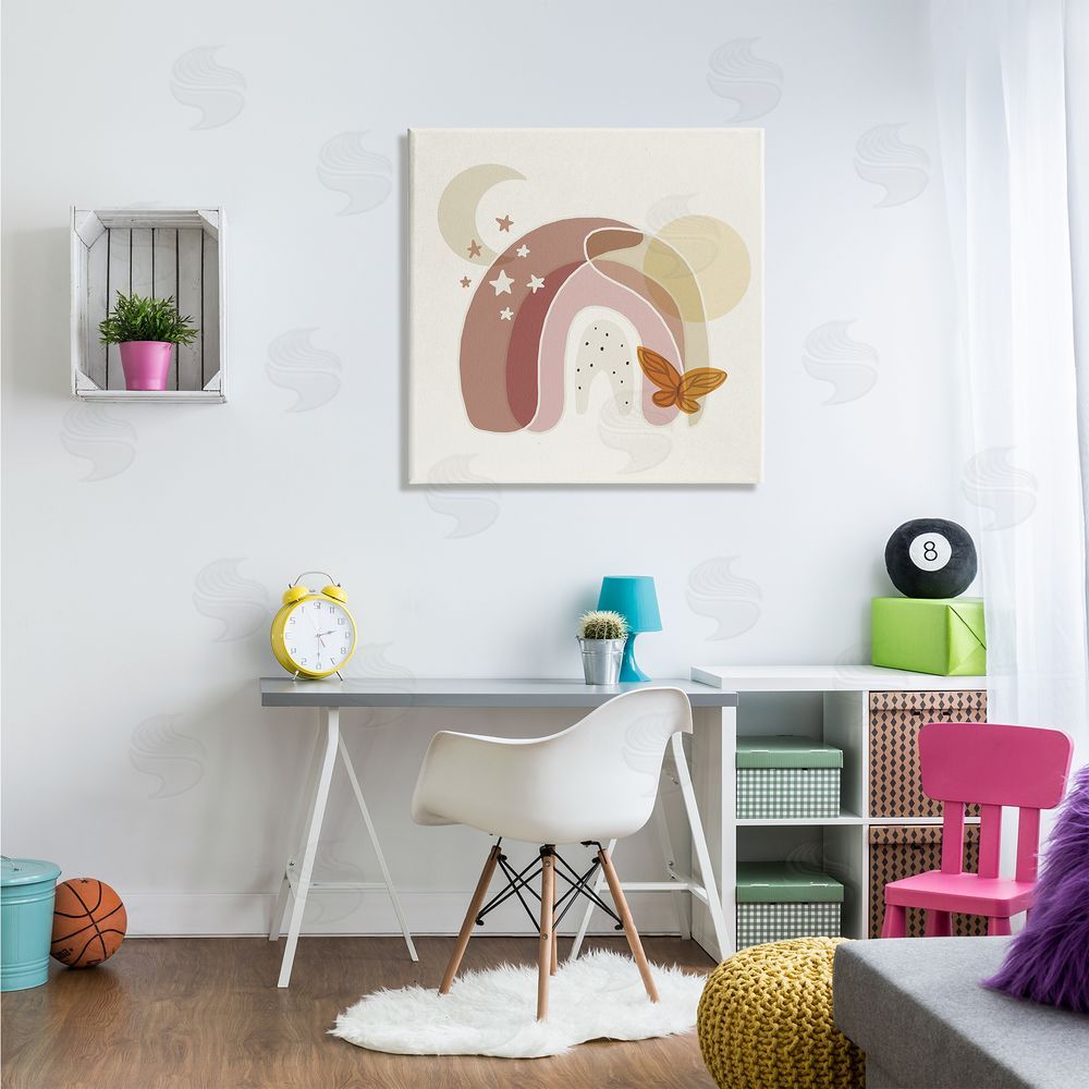 Stupell Studio Dessert Moon Rainbow Starry Sky Butterfly Terracotta Tone Canvas Wall Art in Room