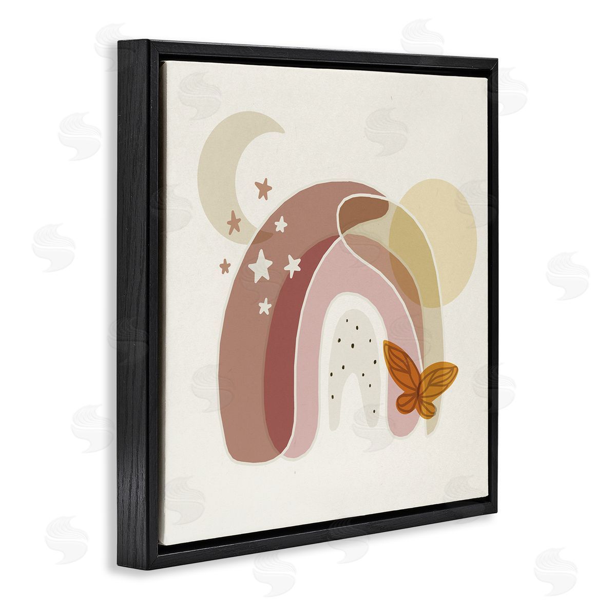 Stupell Studio Dessert Moon Rainbow Starry Sky Butterfly Terracotta Tone Black Floating Frame Canvas Wall Art Print