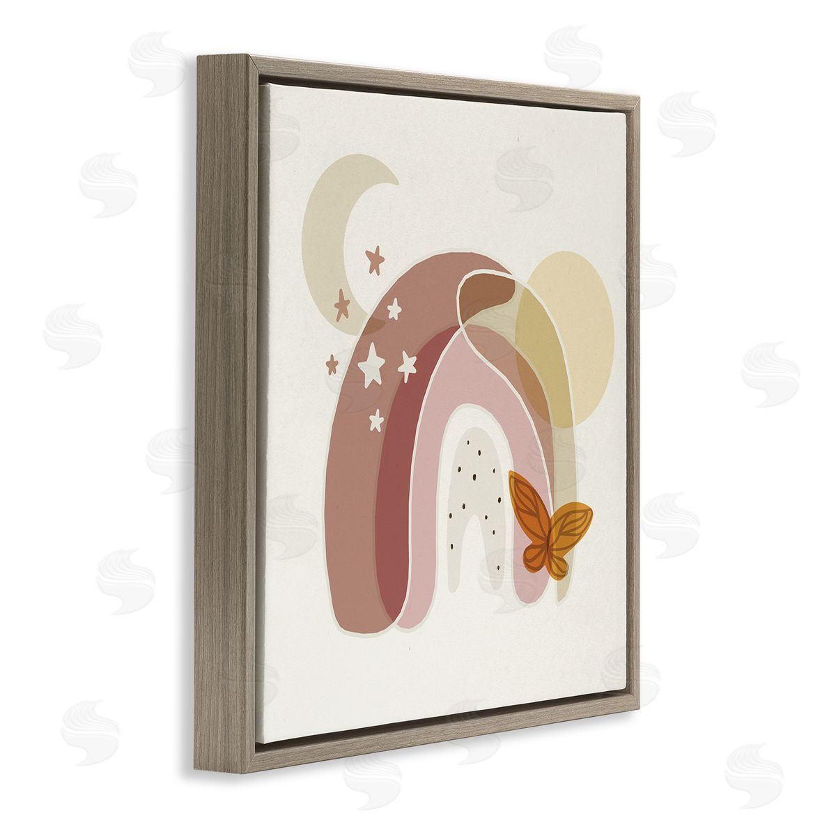 Stupell Studio Dessert Moon Rainbow Starry Sky Butterfly Terracotta Tone Brown Floating Frame Canvas Wall Art Print