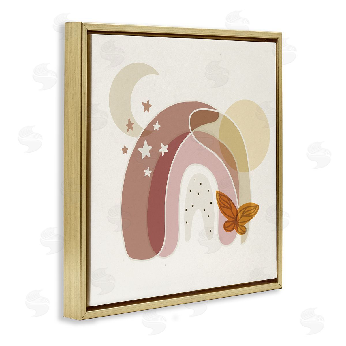 Stupell Studio Dessert Moon Rainbow Starry Sky Butterfly Terracotta Tone Gold Floating Frame Canvas Wall Art Print