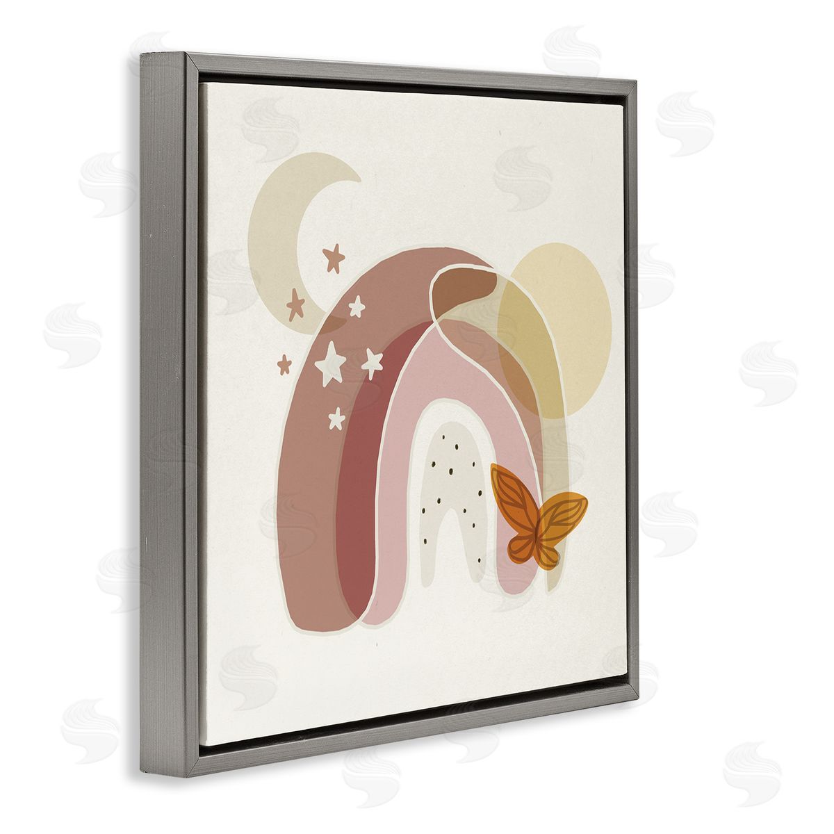 Stupell Studio Dessert Moon Rainbow Starry Sky Butterfly Terracotta Tone Gray Floating Frame Canvas Wall Art Print