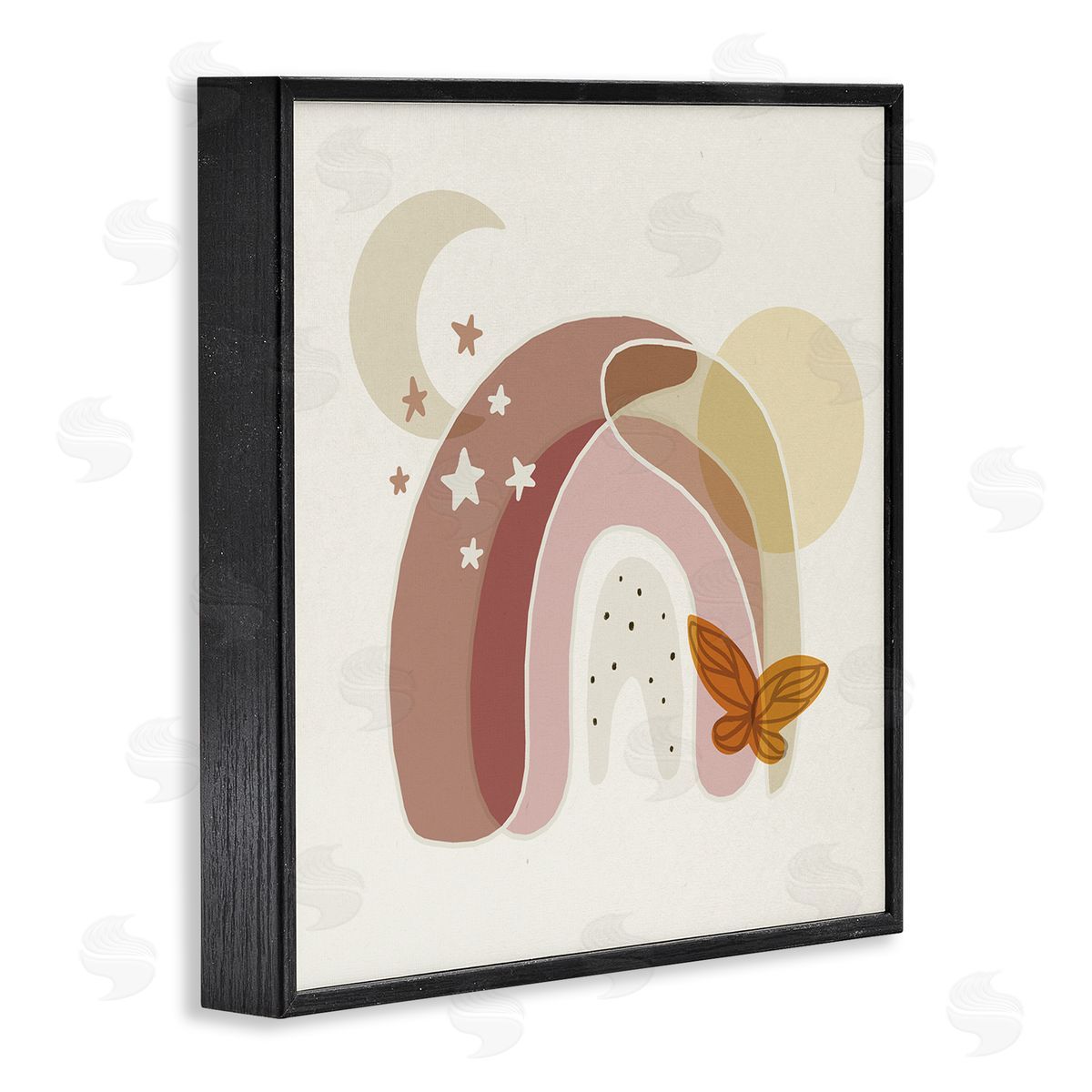 Stupell Studio Dessert Moon Rainbow Starry Sky Butterfly Terracotta Tone Black Framed Glicee Wall Art Print