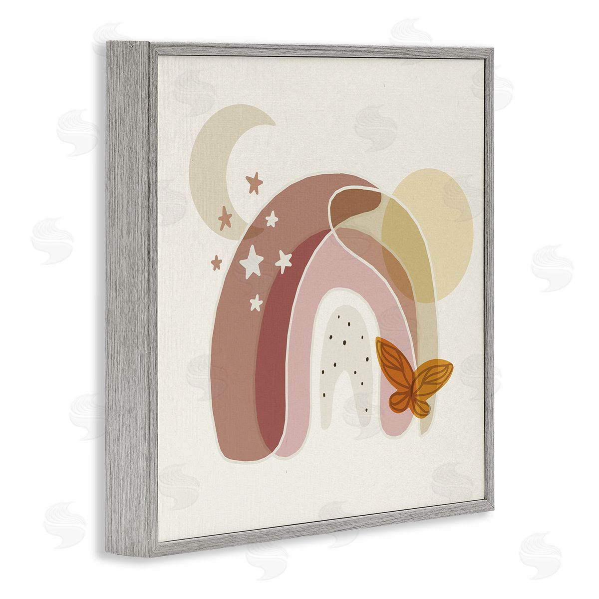 Stupell Studio Dessert Moon Rainbow Starry Sky Butterfly Terracotta Tone Gray Framed Glicee Wall Art Print