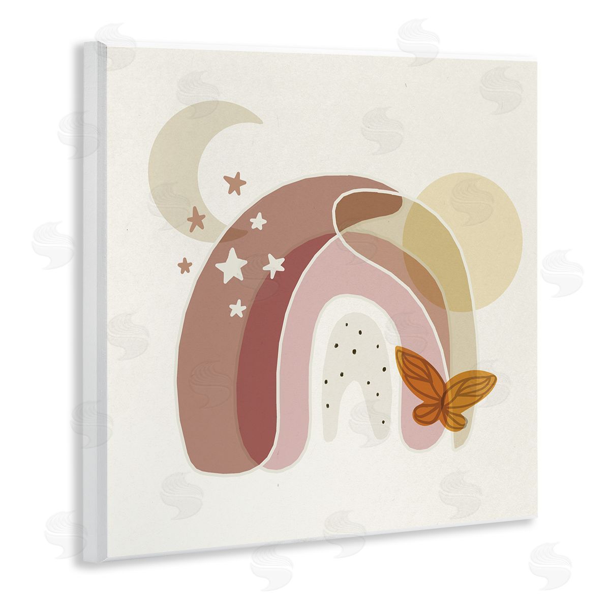 Stupell Studio Dessert Moon Rainbow Starry Sky Butterfly Terracotta Tone Wooden Wall Plaque Art Print