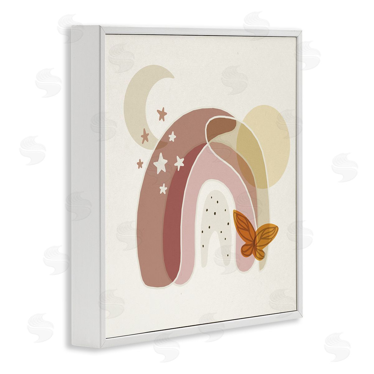 Stupell Studio Dessert Moon Rainbow Starry Sky Butterfly Terracotta Tone White Framed Glicee Wall Art Print