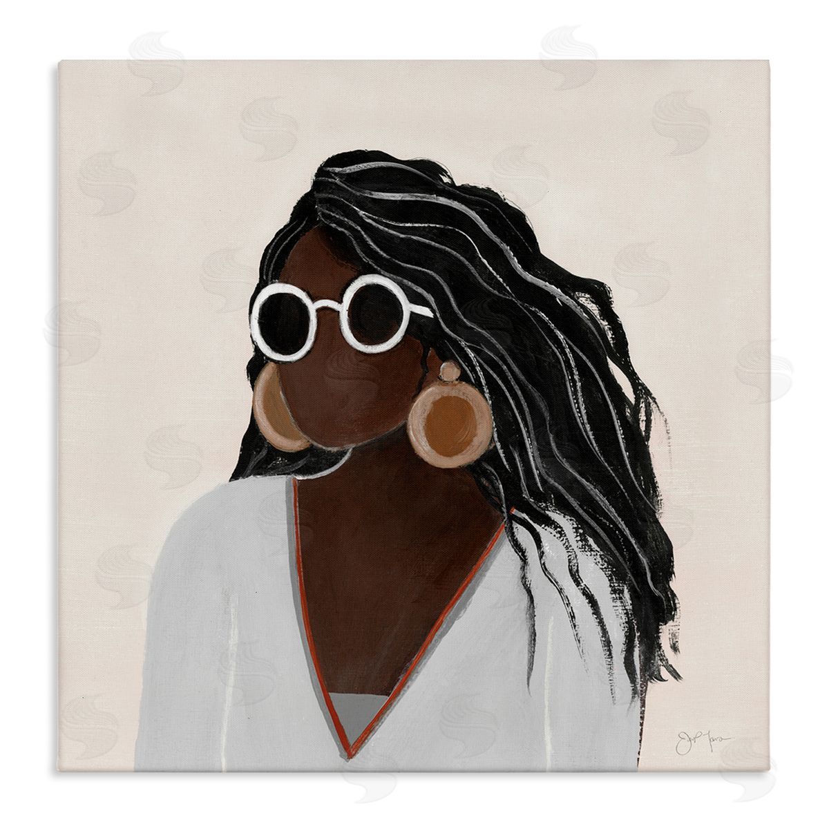 Tava Studios Female Portrait with Bold Sunglasses Comfy Fashion Stretched Canvas Wall Art Print