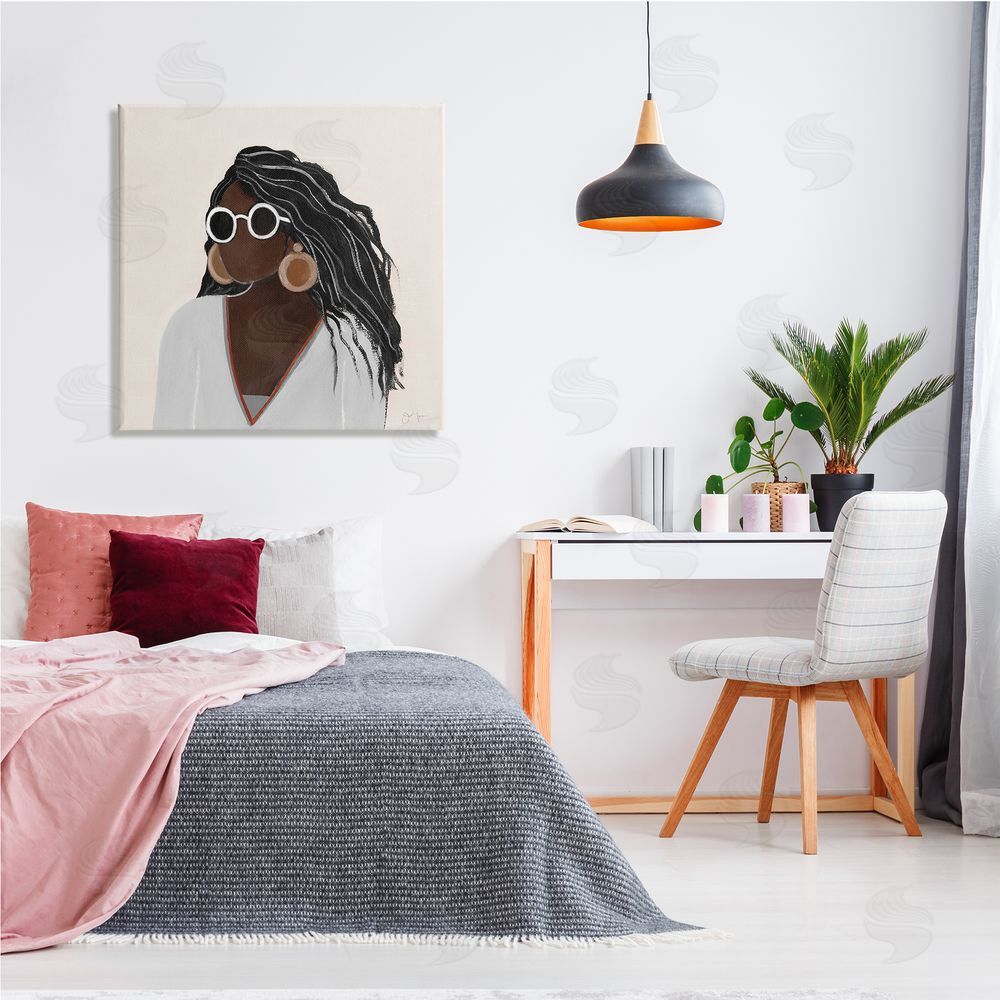 Tava Studios Female Portrait with Bold Sunglasses Comfy Fashion Canvas Wall Art in Room